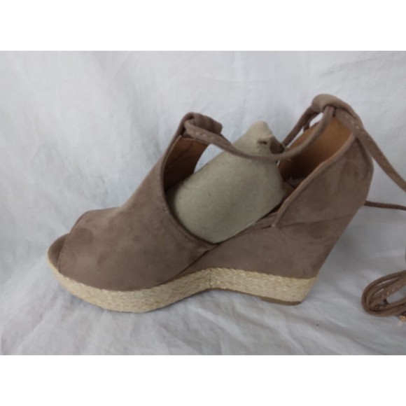 Reneeze Wedge Sandals Brown Gladiator Tie Open Toe Shoes Womens Size 7 - Picture 4 of 10